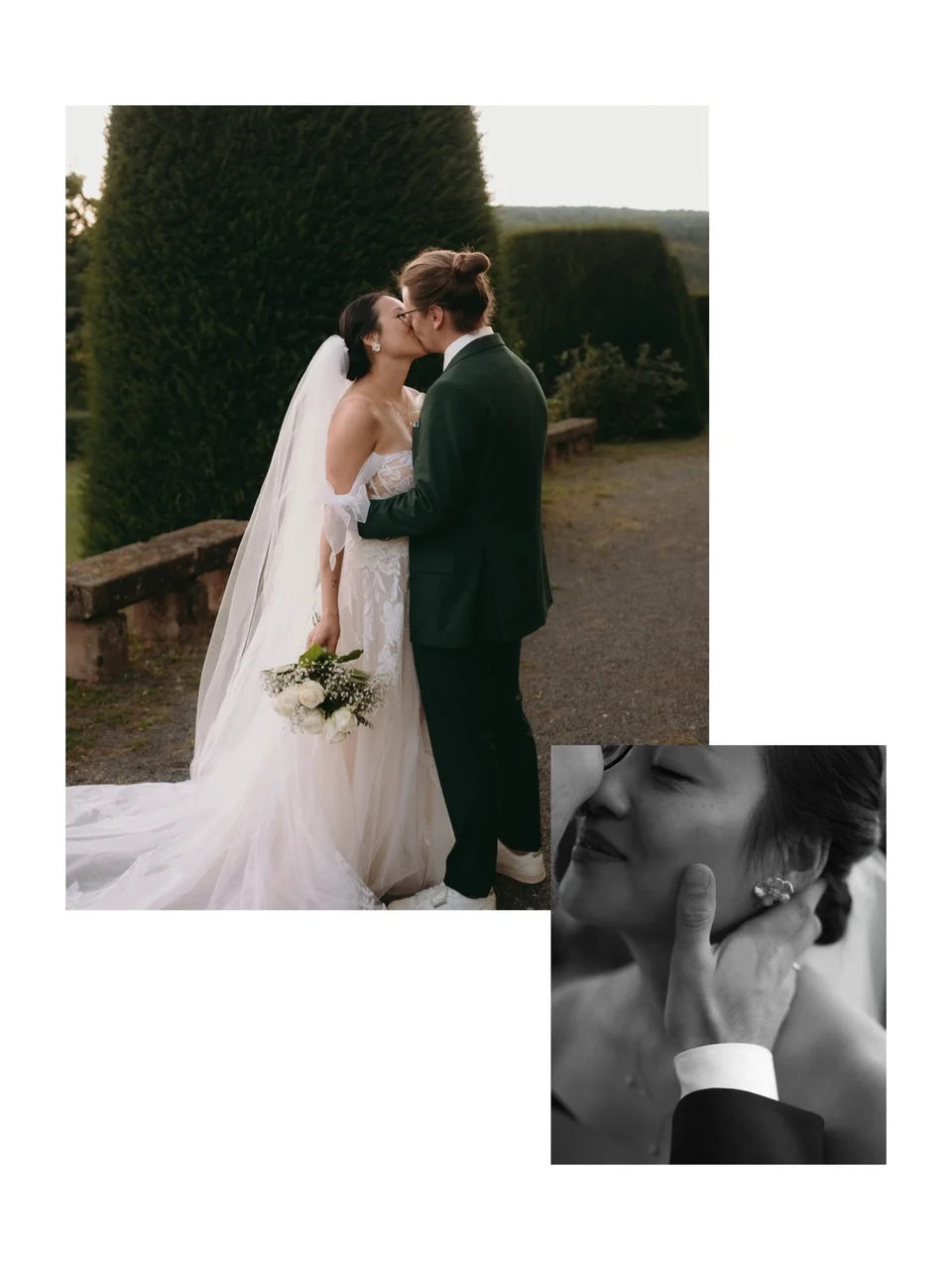 Brautpaar Kuss im Gutspark