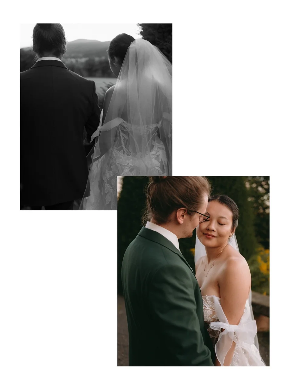 Brautpaar Rücken an Rücken im Garten